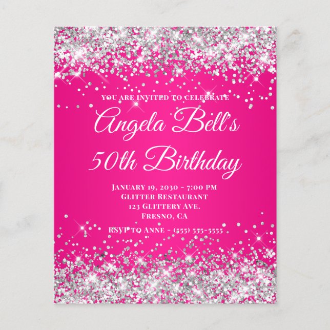 Silber Glitter Hot Pink Ombre Fancy Monogramm Flyer (Vorne)