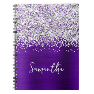 Silber Glitter Indigo Lila Glam Schrift Name Notizblock