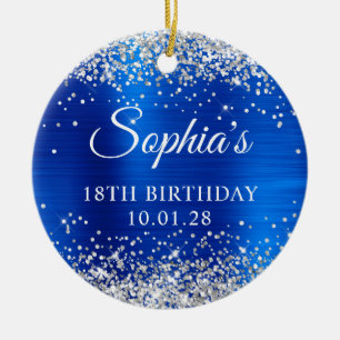 Silber Glitter Königlich Blau 18. Geburtstag Foto Keramik Ornament