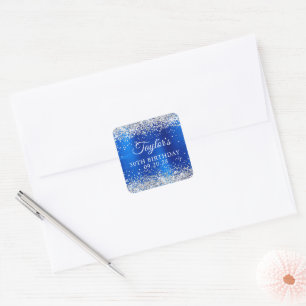Silber Glitter Königlich Blau Folie 30. Geburtstag Quadratischer Aufkleber