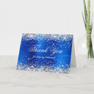 Silber Glitter Königlich Blau Folie Brautjungfer Dankeskarte
