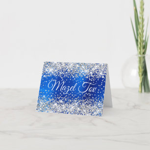 Silber Glitter Königlich Blau Folie Mazel Tov Karte