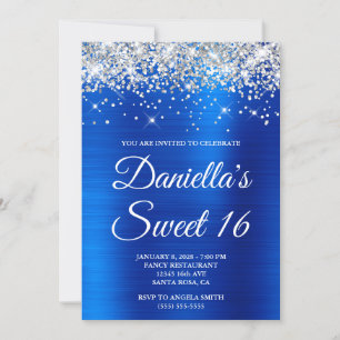 Silber Glitter Königlich Blau Folie Sweet 16 Einladung
