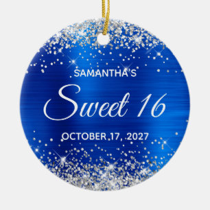 Silber Glitter Königlich Blau Folie Sweet 16 Gebur Keramik Ornament