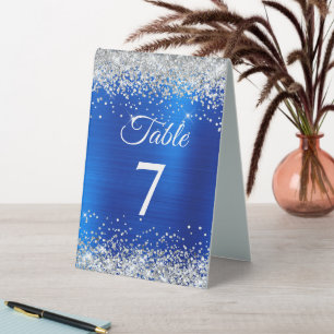 Silber Glitter Königlich Blau Folie Tischnummer Tischaufsteller