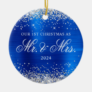 Silber Glitter Königlich Blau Folie Unser 1. Weihn Keramik Ornament