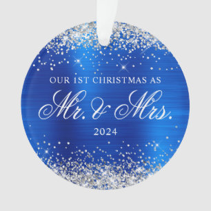 Silber Glitter Königlich Blau Folie Unser 1. Weihn Ornament