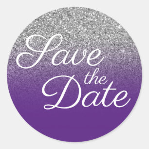 Silber Glitter Königlich Lila Ombre Save the Date Runder Aufkleber