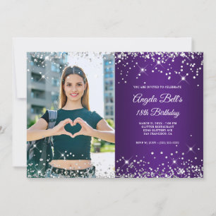 Silber Glitter Königliches Lila Foto 18. Geburtsta Einladung