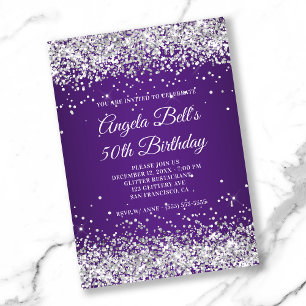 Silber Glitter Königliches Lila Ombre 50. Geburtst Einladung