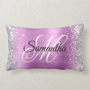Silber Glitter Lavendel Folie Fancy Monogramm Lendenkissen