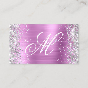 Silber Glitter Lavendel Folie Fancy Monogrammiert Visitenkarte