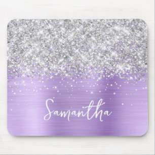 Silber Glitter Lavendel Glam Name Mousepad