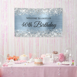 Silber Glitter Licht Blau Folie Geburtstags Willko Banner