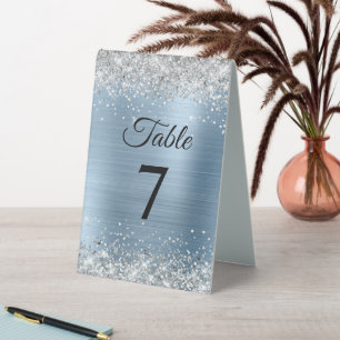 Silber Glitter Light Blue Folie Tischzahl Tischaufsteller