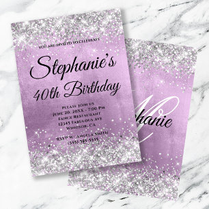 Silber Glitter Lila Folie Fancy Monogramm Einladung