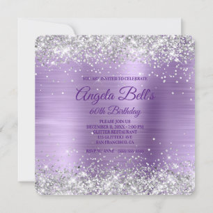 Silber Glitter Lila Gebürstete Folie 60. Geburtsta Einladung