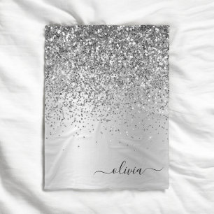 Silber Glitter Metall Monogramm Glam Name Fleecedecke