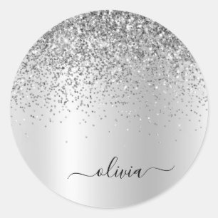 Silber-Glitter-Metall-Monogramm Glam-Name Runder Aufkleber