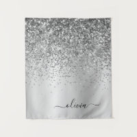 Silber Glitter Metall Monogramm Glam Name