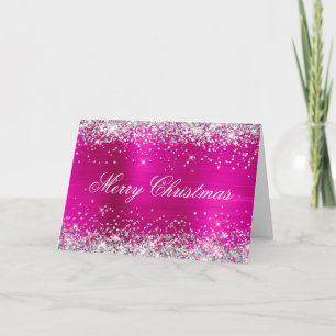 Silber Glitter Metallic Hot Pink Familienfoto Karte
