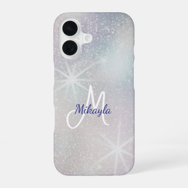 Silber-Glitter mit Sternen iPhone 16 Hülle (Rückseite)