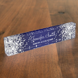 Silber Glitter Navy Blau Verlauf Namensplakette