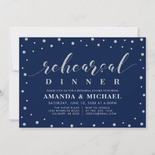 Silber Glitter & Navy Hochzeitsprobe-Dinner I Einladung