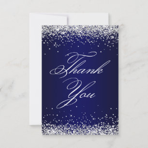 Silber Glitter Navy Ombre Elegant 40. Geburtstag Dankeskarte
