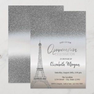 Silber-Glitter-Ombre, Eiffelturm Quinceanera Einladung