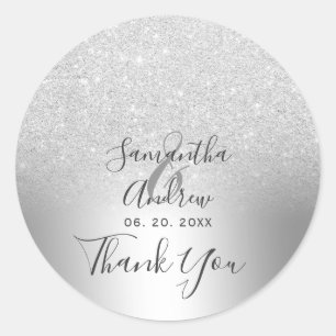 Silber-Glitter-Ombre-Metallfolie Dankeschön Runder Aufkleber