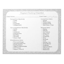 Silber-Glitter-Pageant-Packliste Notizblock