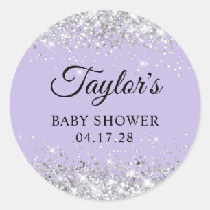 Silber Glitter Pastell Lila Babyparty Runder Aufkleber