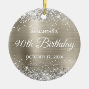 Silber Glitter Platinfolie 90. Geburtstag Keramik Ornament