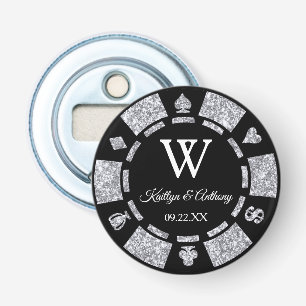Silber-Glitter-Pokerchip-Casino-Hochzeitsgeschenk Flaschenöffner