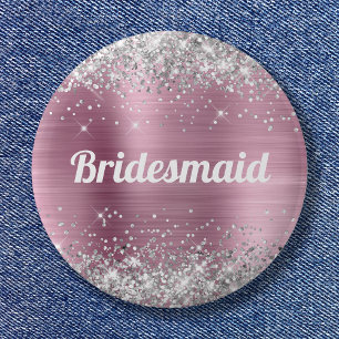 Silber Glitter Rosa Folie Brautjungfer Button