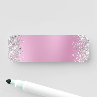 Silber Glitter Rosa Unschärfe Leer Namensschild