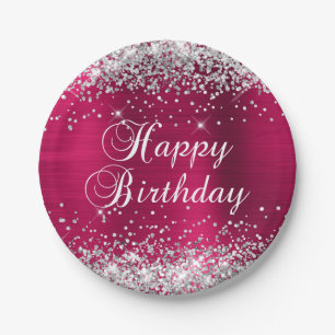 Silber Glitter Rosa Wein Folie Alles Gute zum Gebu Pappteller