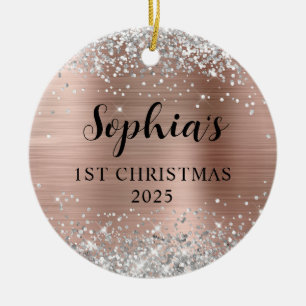 Silber Glitter Rose Gold Folie 1. Weihnachten Foto Keramik Ornament