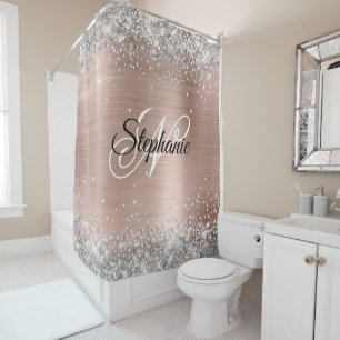 Silber Glitter Rose Gold Folie Fancy Monogramm Duschvorhang