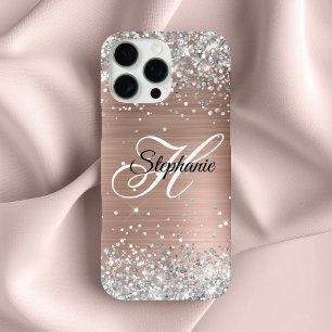 Silber Glitter Rose Gold Folie Fancy Monogramm iPhone 16 Pro Max Hülle