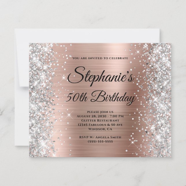 Silber Glitter Rose Gold Folie Monogramm 50. Gebur (Vorderseite)