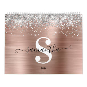 Silber Glitter Rose Goldfolie Monogrammfoto Kalender