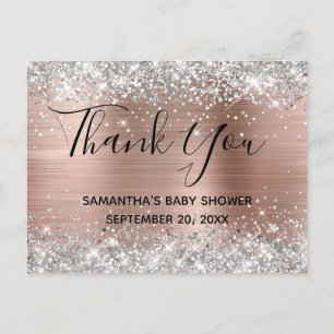 Silber Glitter Roségold Babyshower Danke Postkarte