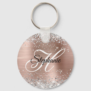 Silber Glitter Roségold Folie Fancy Monogramm Schlüsselanhänger