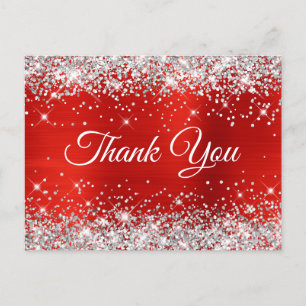 Silber Glitter Rot Folie 21. Geburtstag Danke schö Postkarte