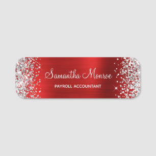 Silber Glitter Rot Folie Name Titel Namensschild