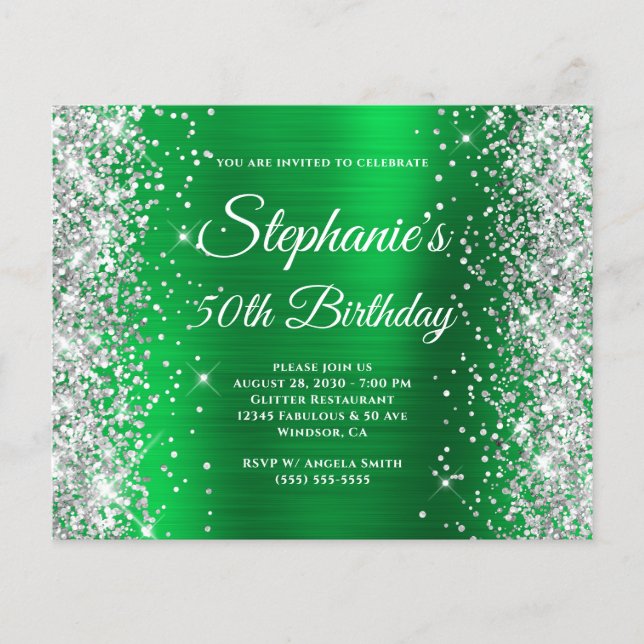 Silber Glitter Roter Folien-Monogramm 50. Geburtst Flyer (Vorne)
