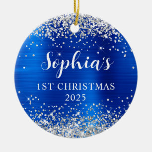 Silber Glitter Royal Blau Folie 1. Weihnachten Fot Keramik Ornament