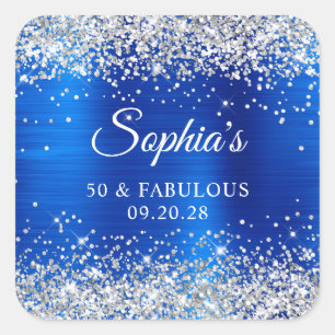 Silber Glitter Royal Blau Folie 50 & Fantastisch Quadratischer Aufkleber